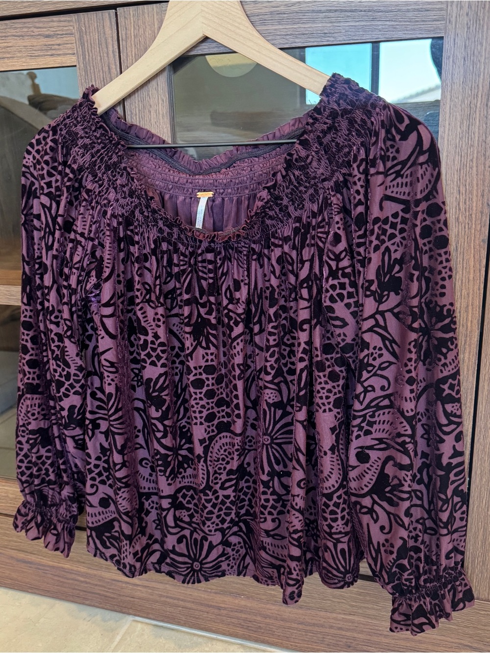 Free People Maroon Velvet Off Shoulder Top